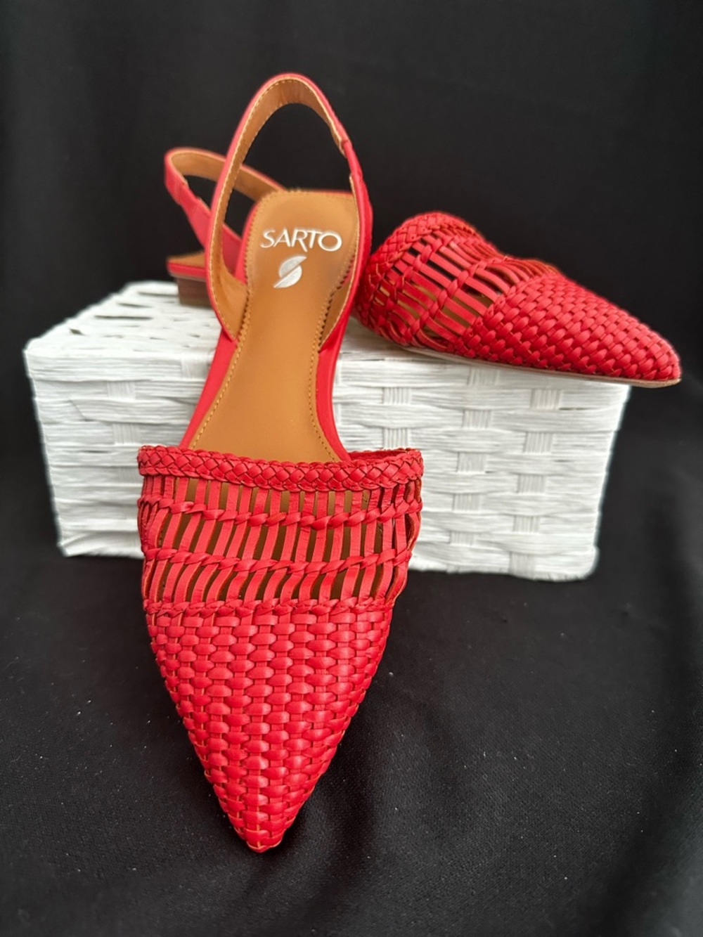 Sarto Women's Red Woven Pointed Slingback Flats Sz. 7.5